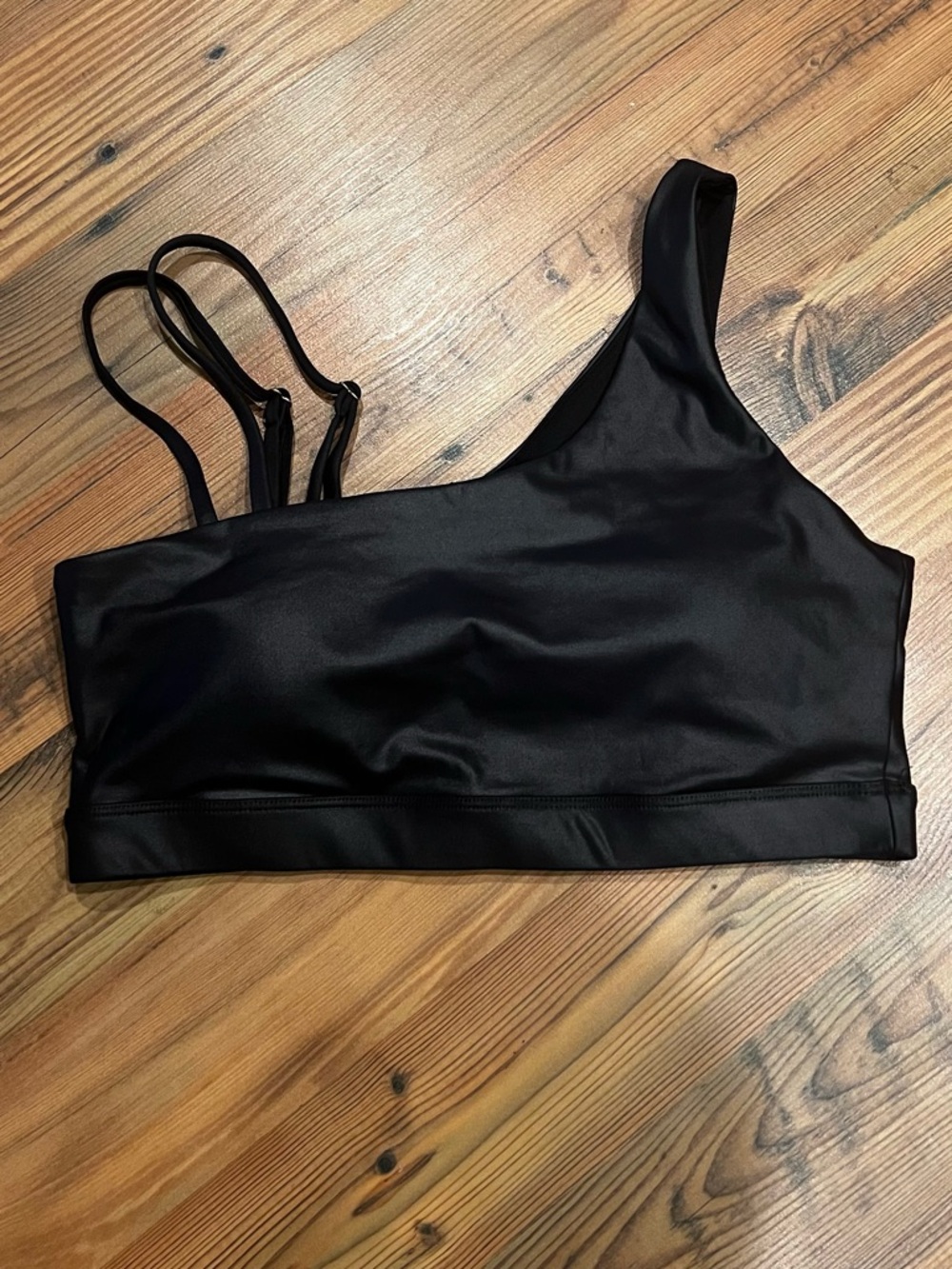 ZYIA Faux Leather Asymmetric Black Sports Bralette